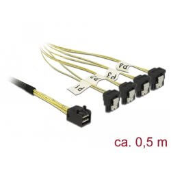 Cable Mini SAS HD SFF-8643 > 4 xSata 7 coudé 0.5m