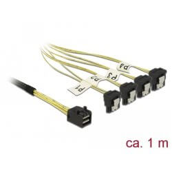Cable Mini SAS HD SFF-8643 > 4 xSata 7 coudé 1m