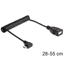 Câble USB OTG spiralé A F - Micro B M coudé 55cm
