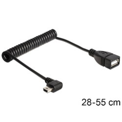 Câble USB OTG spiralé A F - Mini B M coudé 55cm