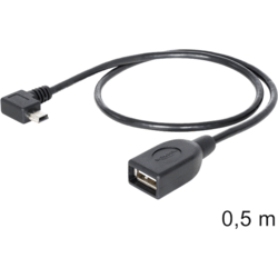Câble USB OTG A F - Mini B M coudé 50cm