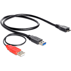 Câble Power USB 3.0 2x A Mâle > micro USB B M 60cm