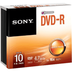 Pack de 10 DVD-R 16X boitier slim