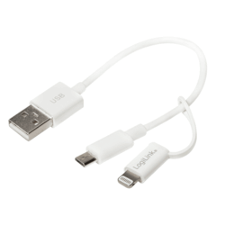 Câble USB 2.0 lightning + Micro USB blanc 15cm
