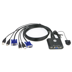 Mini switch KVM 2 ports VGA USB câbles int. Téléc.